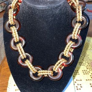 Kenneth Jay Lane gold tone links with tortoise
